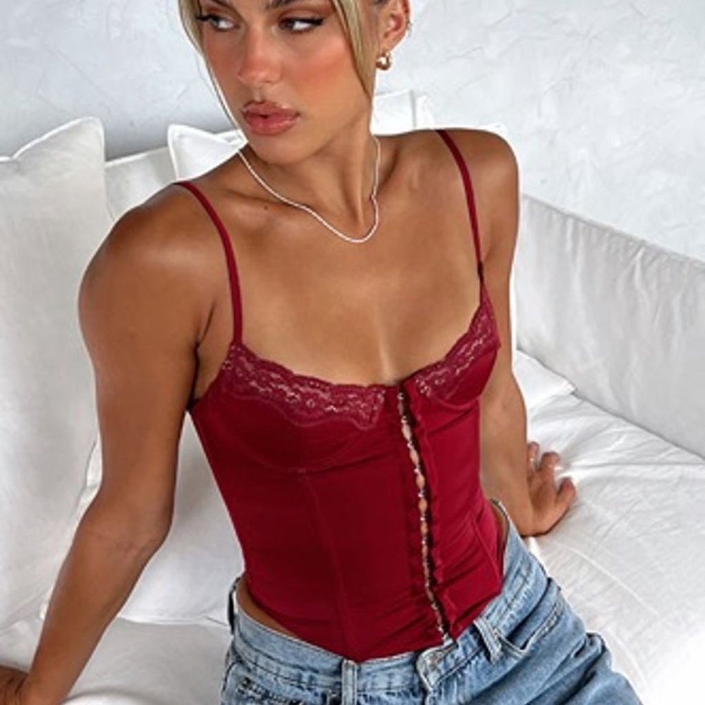new without tags white fox red corset top